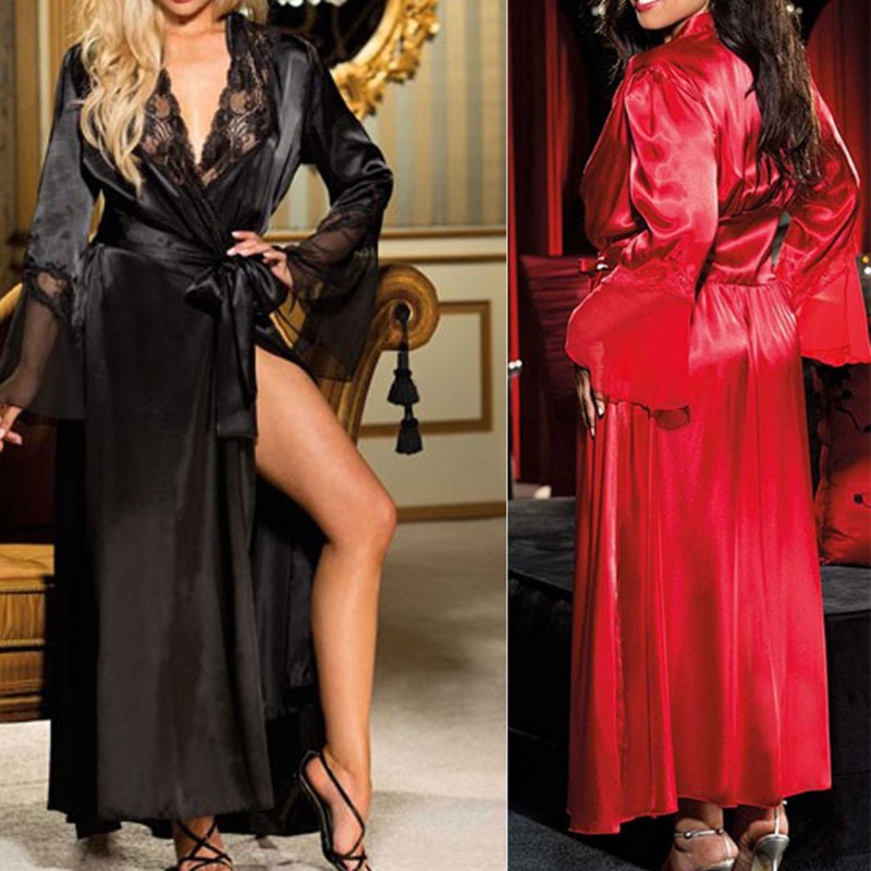 Áo choàng ngủ Kimono dài chất lụa lạnh quyến rũ cho phái nữ | BigBuy360 - bigbuy360.vn