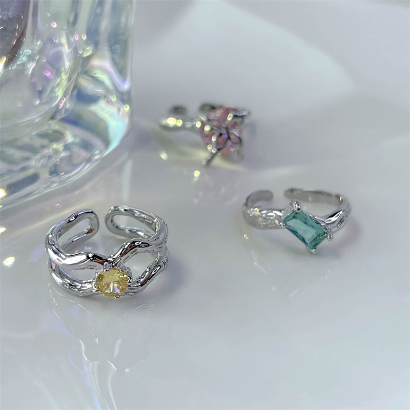 Nhẫn Hở Hình Nơ Đính Đá Zircon Nhiều Màu Sắc Phong Cách Hip Hop Thời Trang Sang Trọng Có Thể Điều Chỉnh