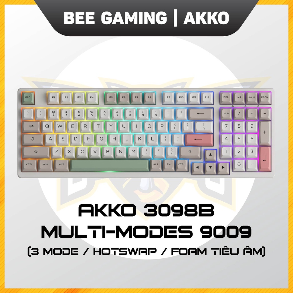 Bàn phím cơ AKKO 3098B Multi-modes 9009 (Bluetooth 5.0 / Wireless 2.4Ghz / Hotswap / Foam tiêu âm / AKKO Jelly switch)