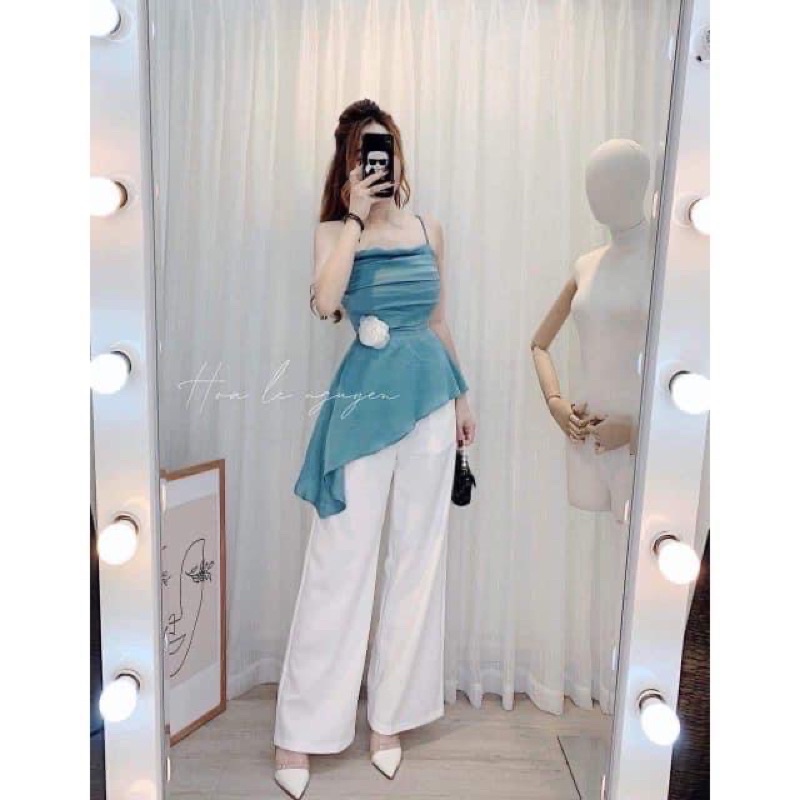 Set áo vạt chéo li ngực+ quần ống suông (kèm ảnh thật)