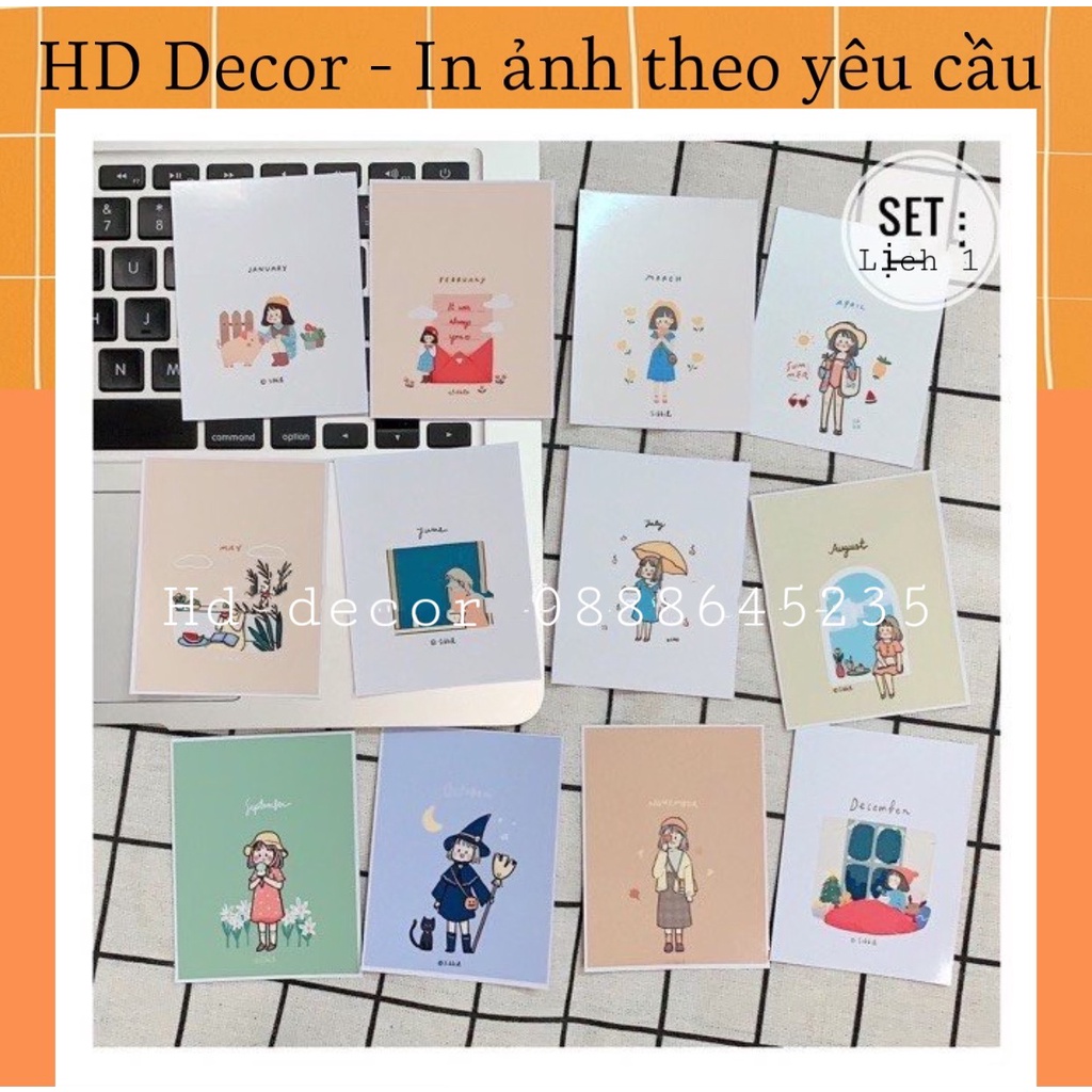 [ FreeShip ] Set 12 tấm lịch dán tường postcard hàng có sẵn trang trí phòng decor góc học tập