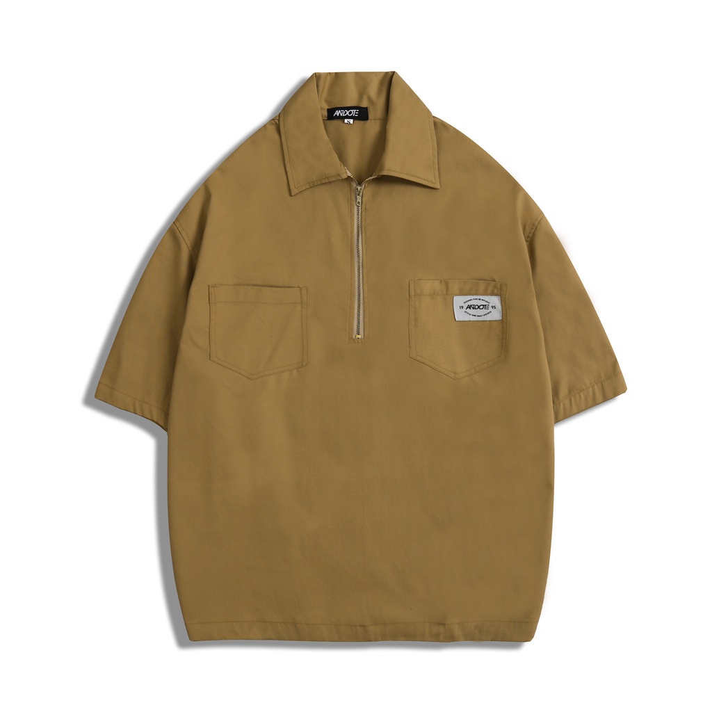 Áo sơ mi nam tay ngắn BOIZ áo sơ mi nam nữ unisex form rộng cổ áo có dây kéo