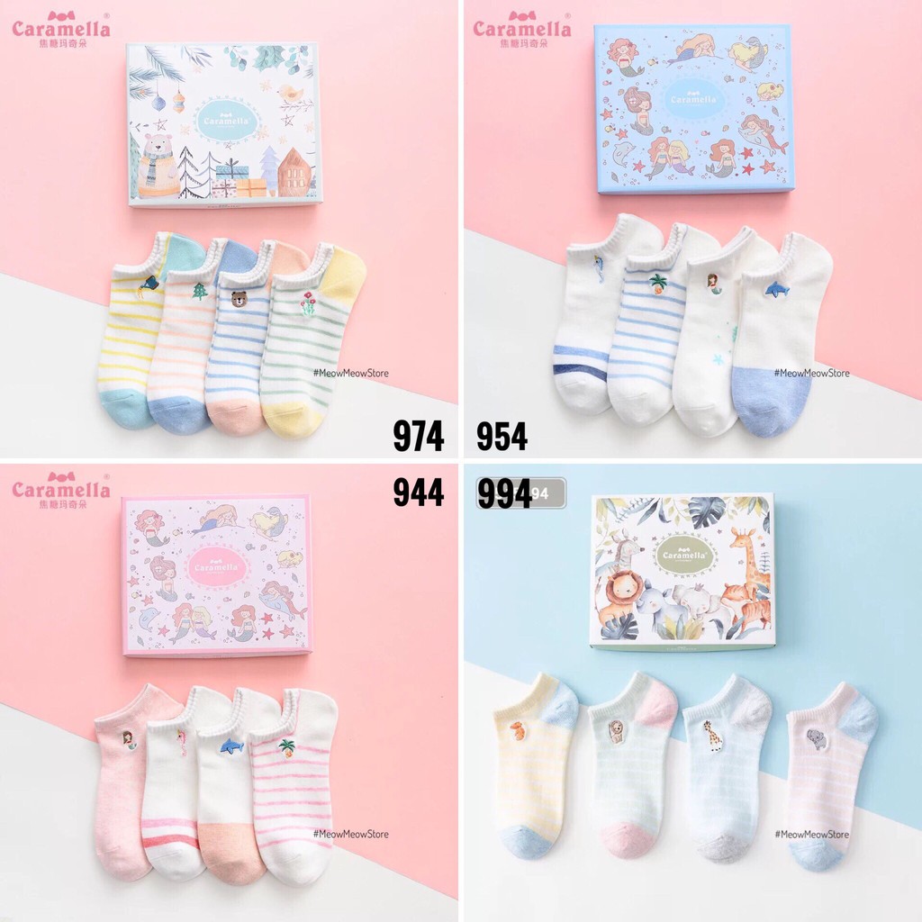 [Mã SKAMLTSM9 giảm 10% đơn 99K] Set 4 đôi vớ nữ cao cấp cổ ngắn hãng Caramella chất vải cotton mềm mại, thấm hút mồ hôi