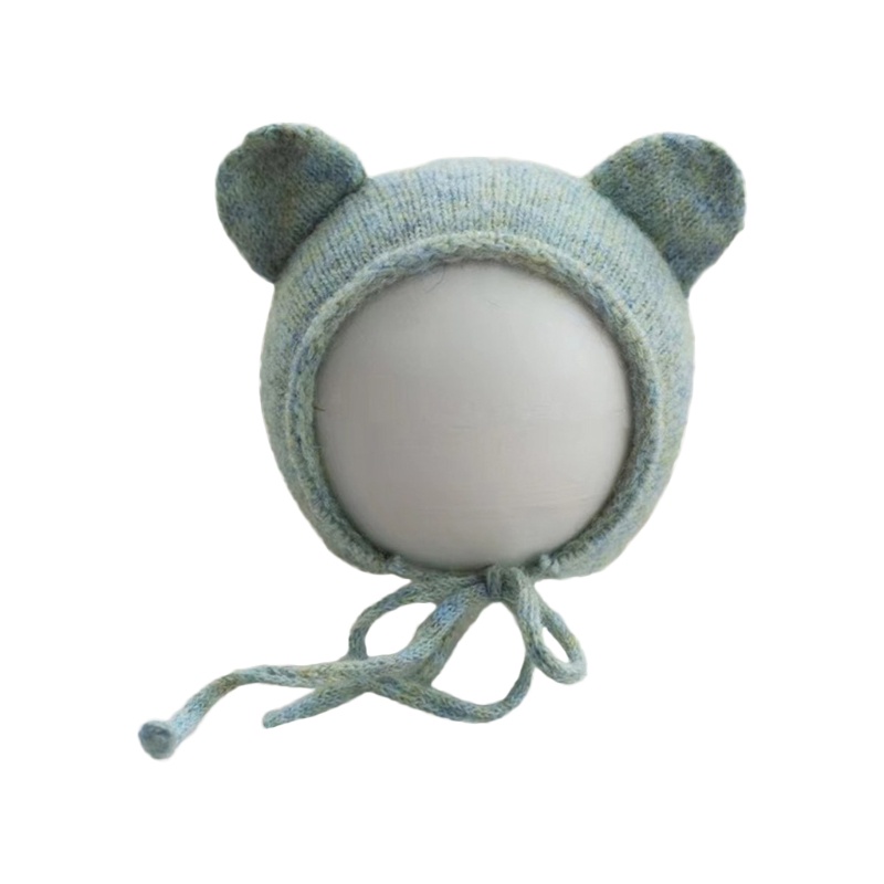 Mũ Beanie Đan Len Thủ Công Đính Tai Dễ Thương Làm Phụ Kiện Chụp Ảnh Cho Bé Sơ Sinh