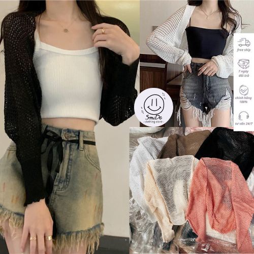 Áo Khoác Choàng len Lưới Croptop Tay Dài Cá Tính | Smide Clothing