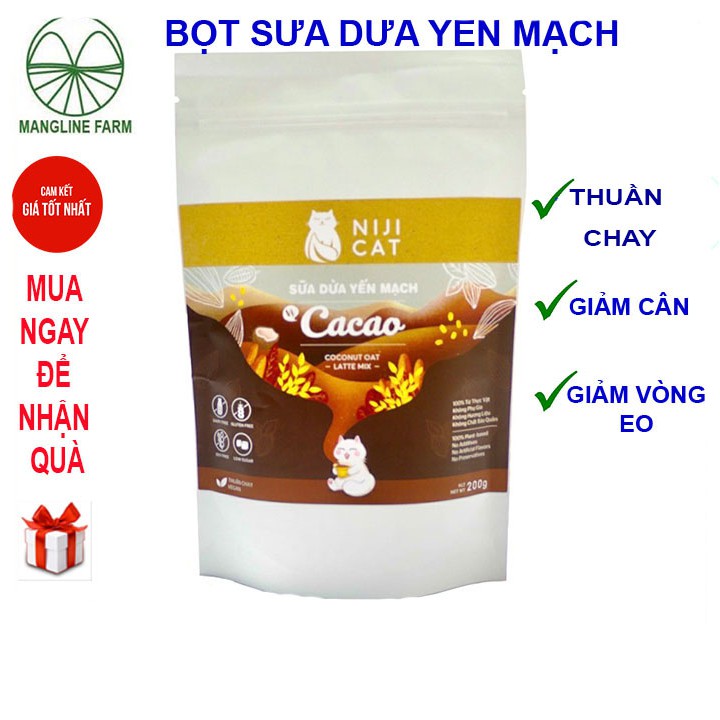 Bột sữa dừa yến mạch vị ca cao Mangline Farm gói 200g thơm ngon béo ngậy đậm vị ca cao 100% từ thực vật sản phẩm chay