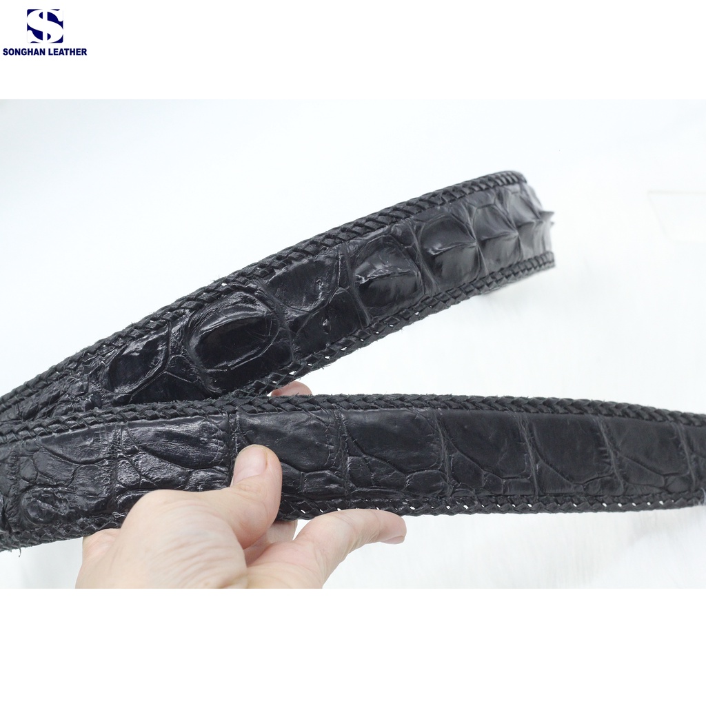 Dây Lưng Da Cá Sấu Gai Lưng Đan Viền Songhan Leather MB09.Thắt Lưng Bản 3.8cm Liền Không Nối.BH 12 Tháng