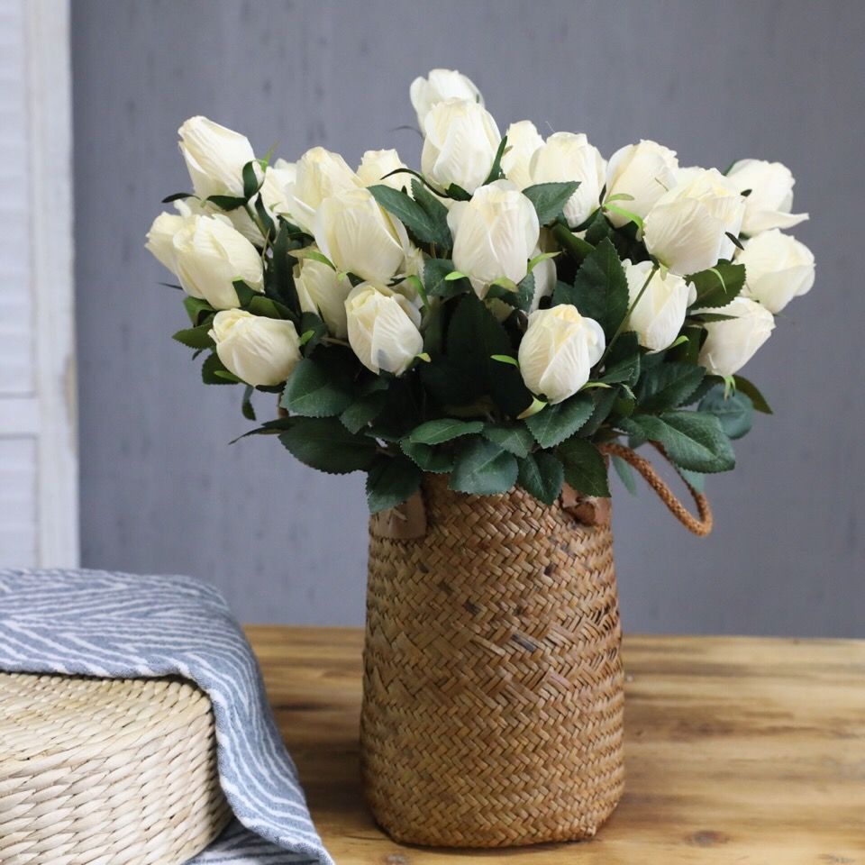 Nụ Hoa Hồng Giả 9 Bông Bằng Lụa Dùng Trang Trí Tiệc Cưới / Valentine