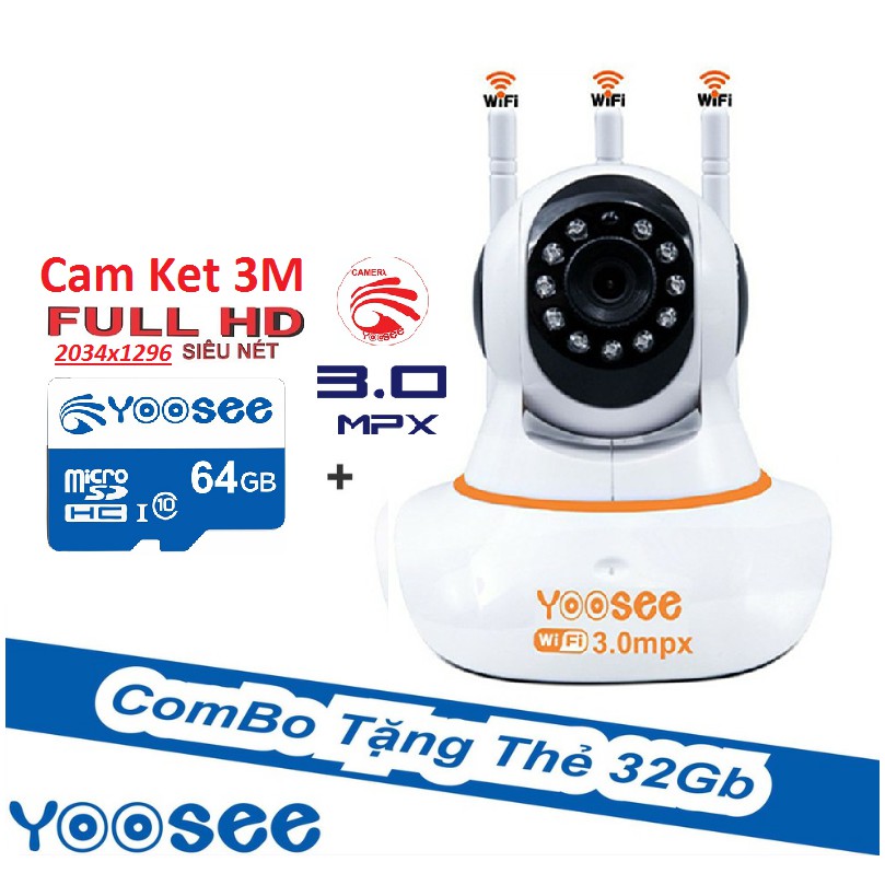 Camera Yoosee 3 Râu Full HD 3M + Thẻ Nhớ 64g