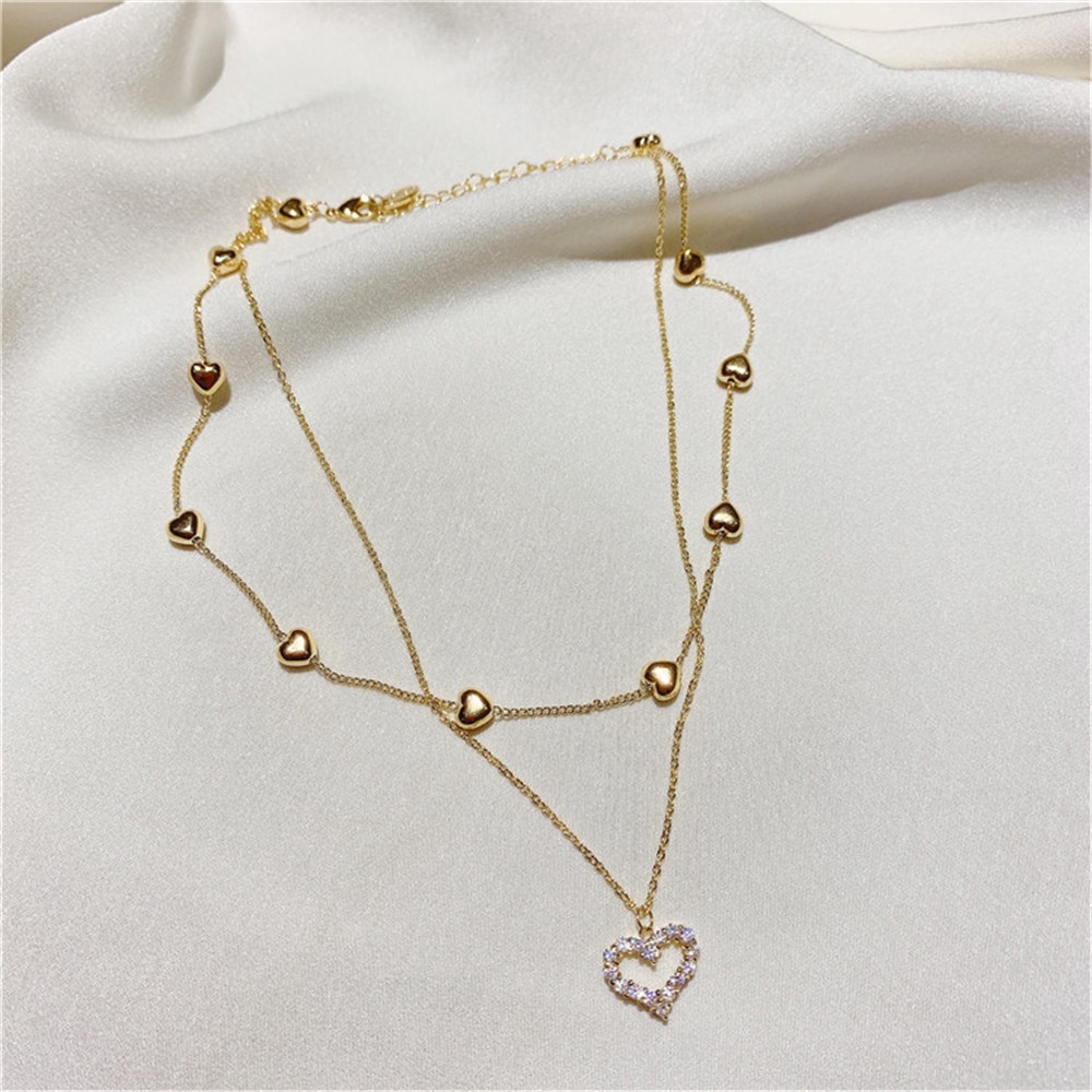 【COD】Vòng Cổ Choker Nhiều Lớp Đính Đá Hình Trái Tim Đơn Giản
