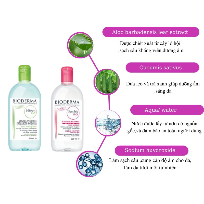 Nước tẩy trang bioderma 500ml tẩy trang da nhạy cảm xanh hồng Sensibio H20 500ml | BigBuy360 - bigbuy360.vn