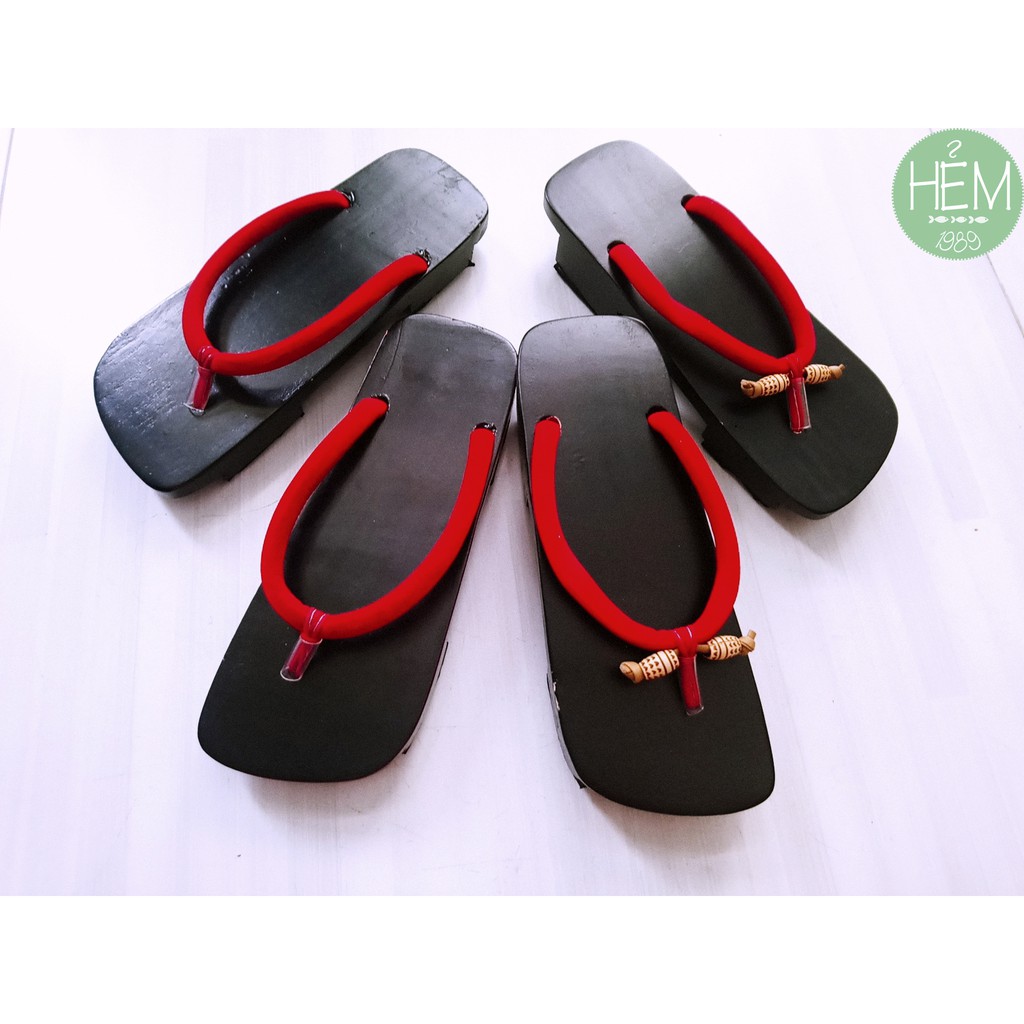 Guốc gỗ Nhật/Geta quai nhung đỏ 2 phân, 4 phân