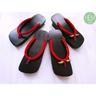 Guốc gỗ Nhật/Geta quai nhung đỏ 2 phân, 4 phân
