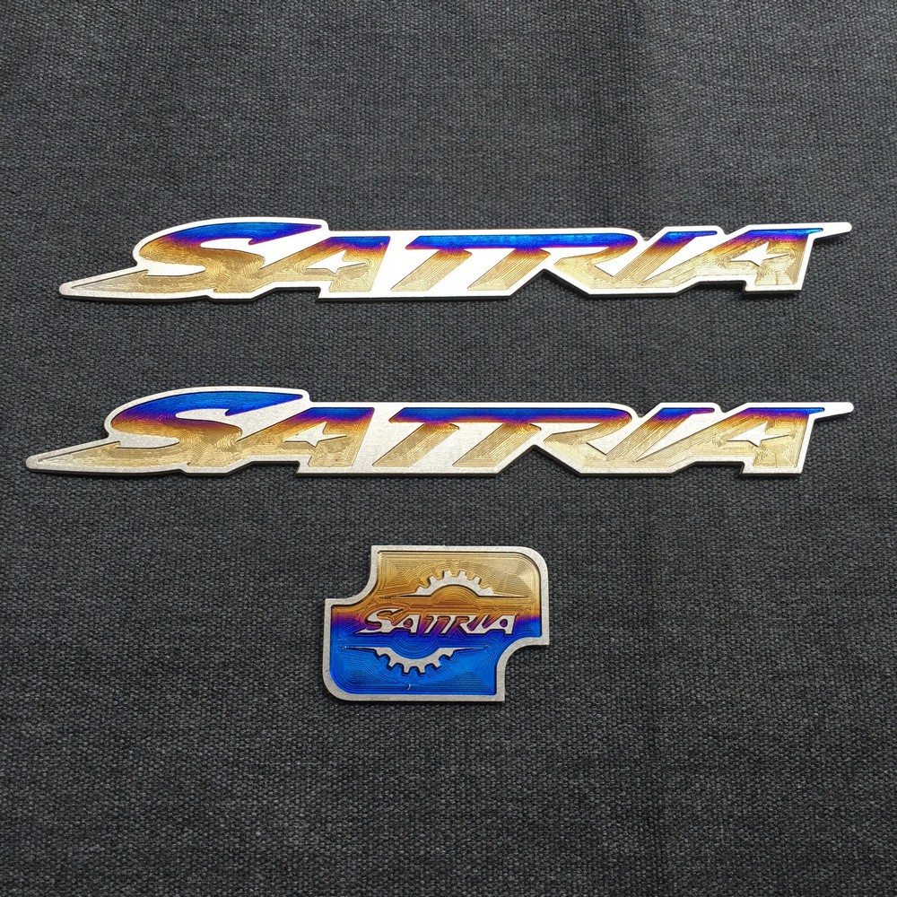 COMBO Bộ tem chữ tên xe và nắp bình dầu xe máy SATRIA