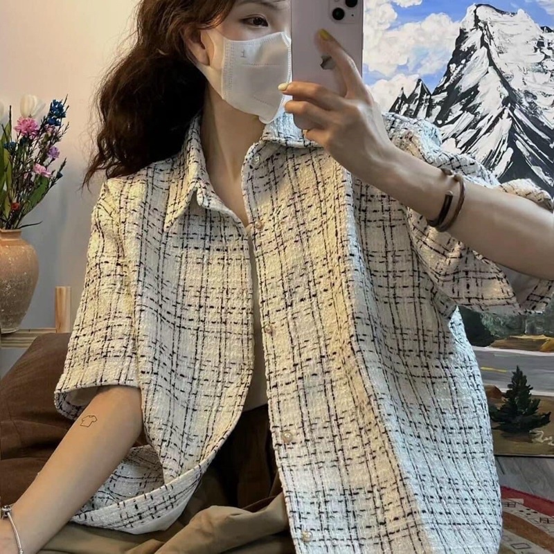 Áo Sơmi Kẻ Siêu Xinh Khoác Bên Ngoài Basic Hàn Quốc