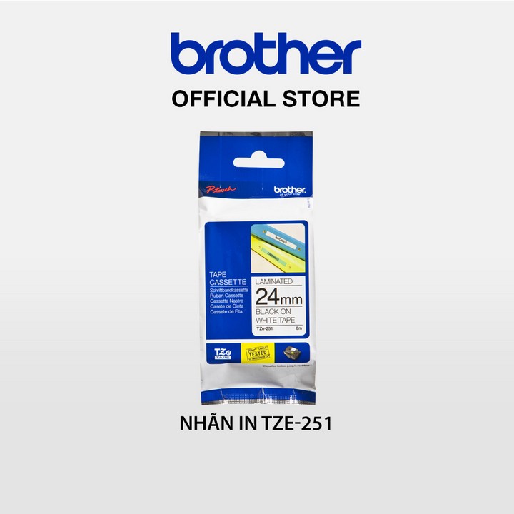 Nhãn in Brother TZe-251 chữ đen trên nền trắng (24mm)