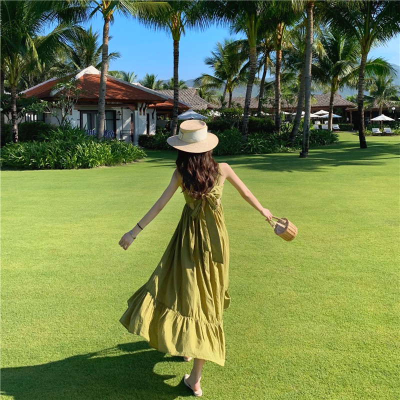 [Mã WAMT1505 giảm 10K đơn 0K] (Sẵn) Váy maxi đi biển hở lưng / Đầm maxi trắng dài thắt nơ | BigBuy360 - bigbuy360.vn