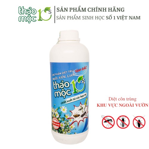 Dung dịch Diệt côn trùng Muỗi, Kiến, Gián, Sâu, Ruồi, Bọ Thảo mộc 10s 100% Sinh học Chai 1L - An toàn