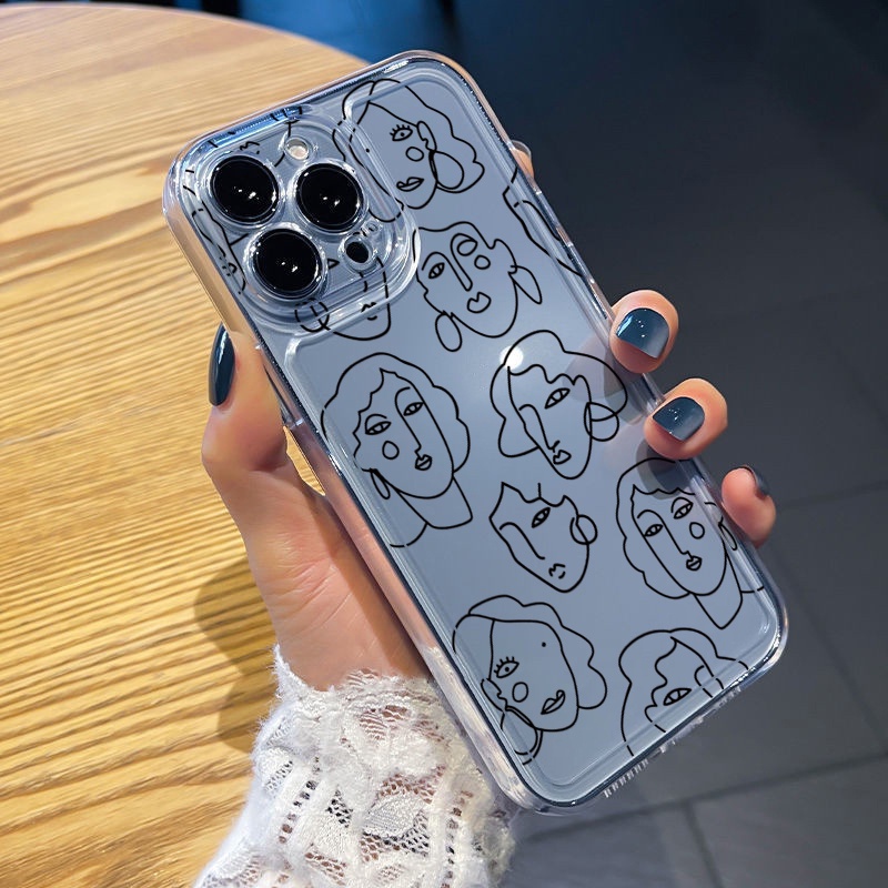 Ốp Điện Thoại TPU Gel Trong Suốt Viền Vuông In Hình Khuôn Mặt Nghệ Thuật iPhone 13 Pro Max 14 12 iPhone 11 XR 8 7 SE 2022