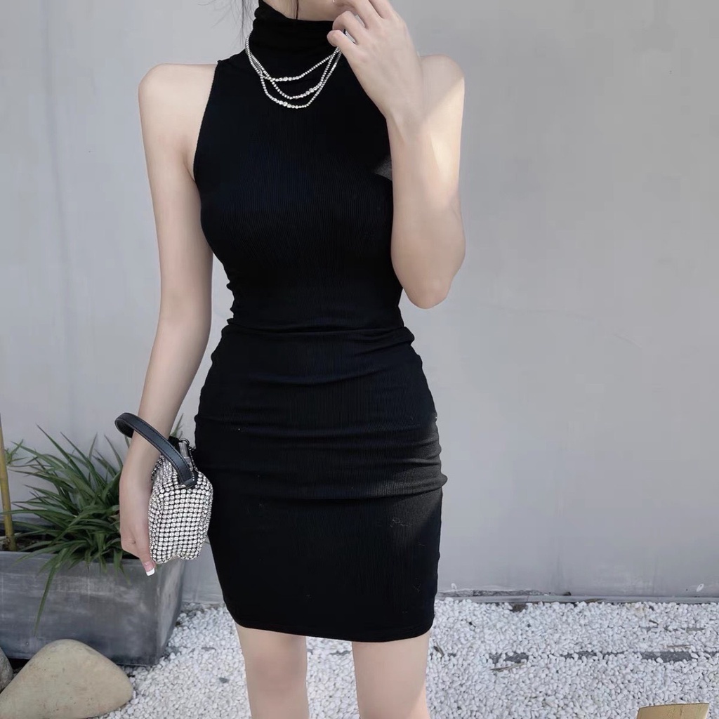 Đầm body ba lỗ cổ lọ form ôm siêu tôn dáng phong cách Hàn Quốc | BigBuy360 - bigbuy360.vn