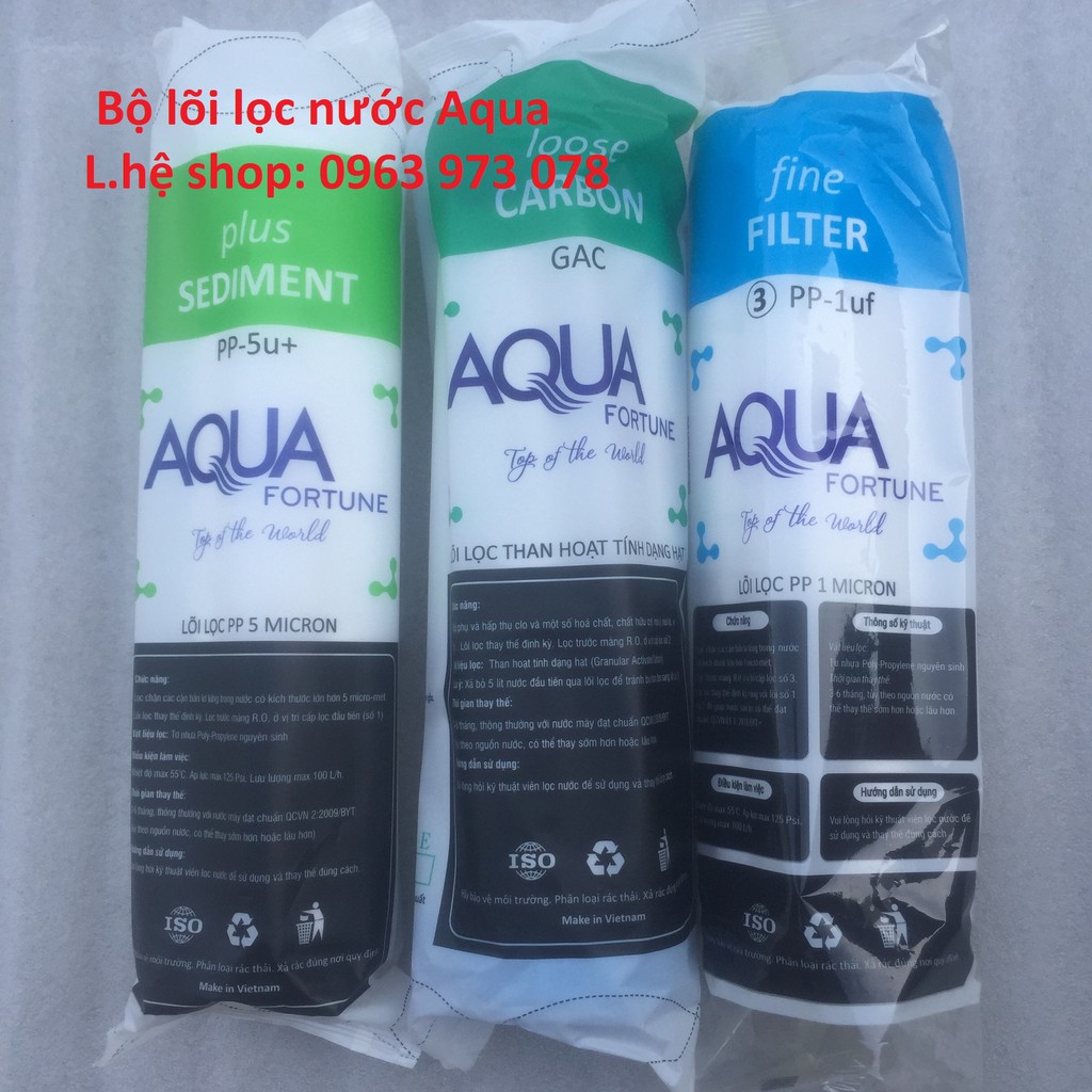 Bộ 3 cốc lọc thô 10in AQUA chính hãng, có giá đỡ và tay vặn