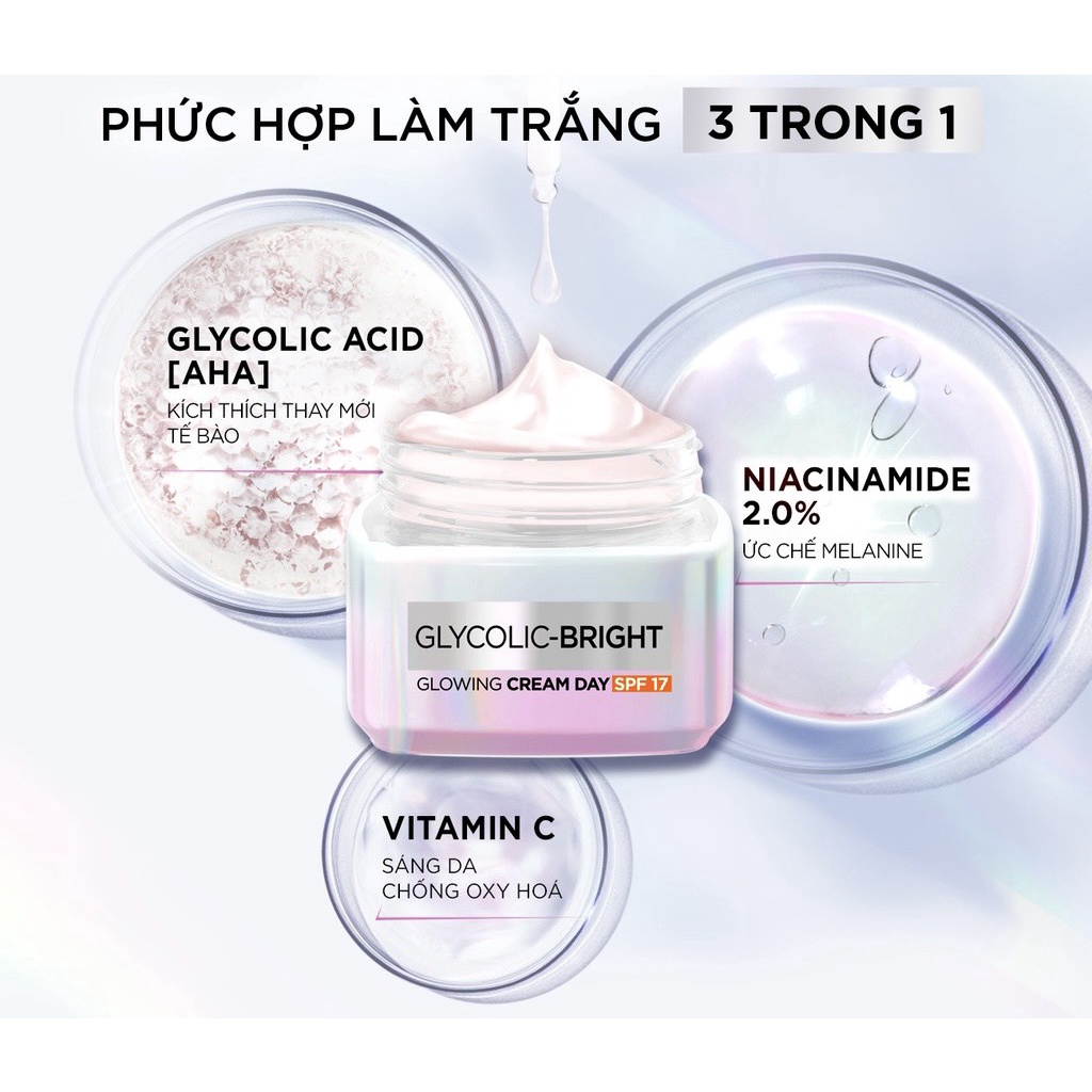 L'oreal Kem Dưỡng Sáng Mịn Mờ Thâm Nám Ban Ngày/Đêm Glycolic-Bright Glowing Cream 15ml