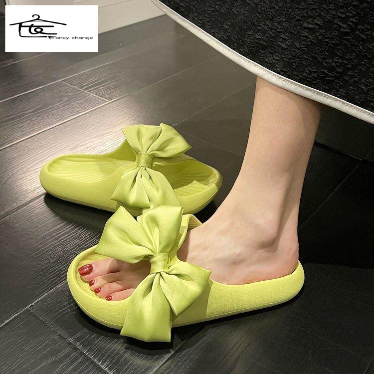 Dép Quai Ngang Đính Nơ Đế Dày Thời Trang Mùa Hè Cho Nữ