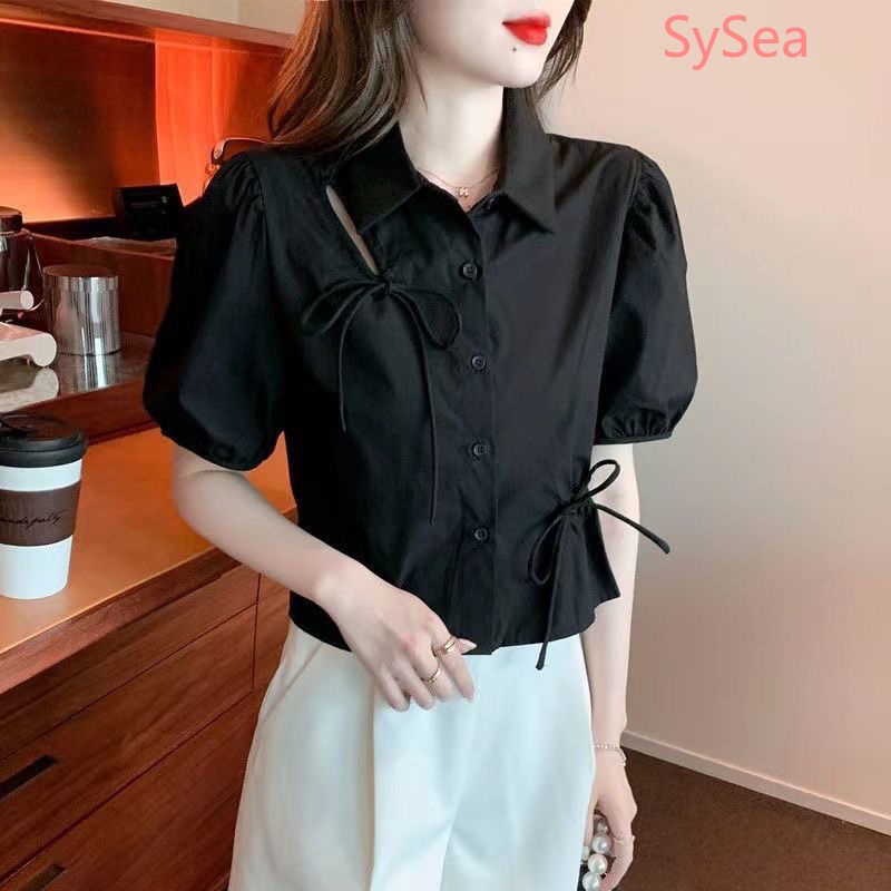 Áo Kiểu Phối Dây Rút Đính Nơ Xinh Xắn Thời Trang Mùa Hè Cho Nữ