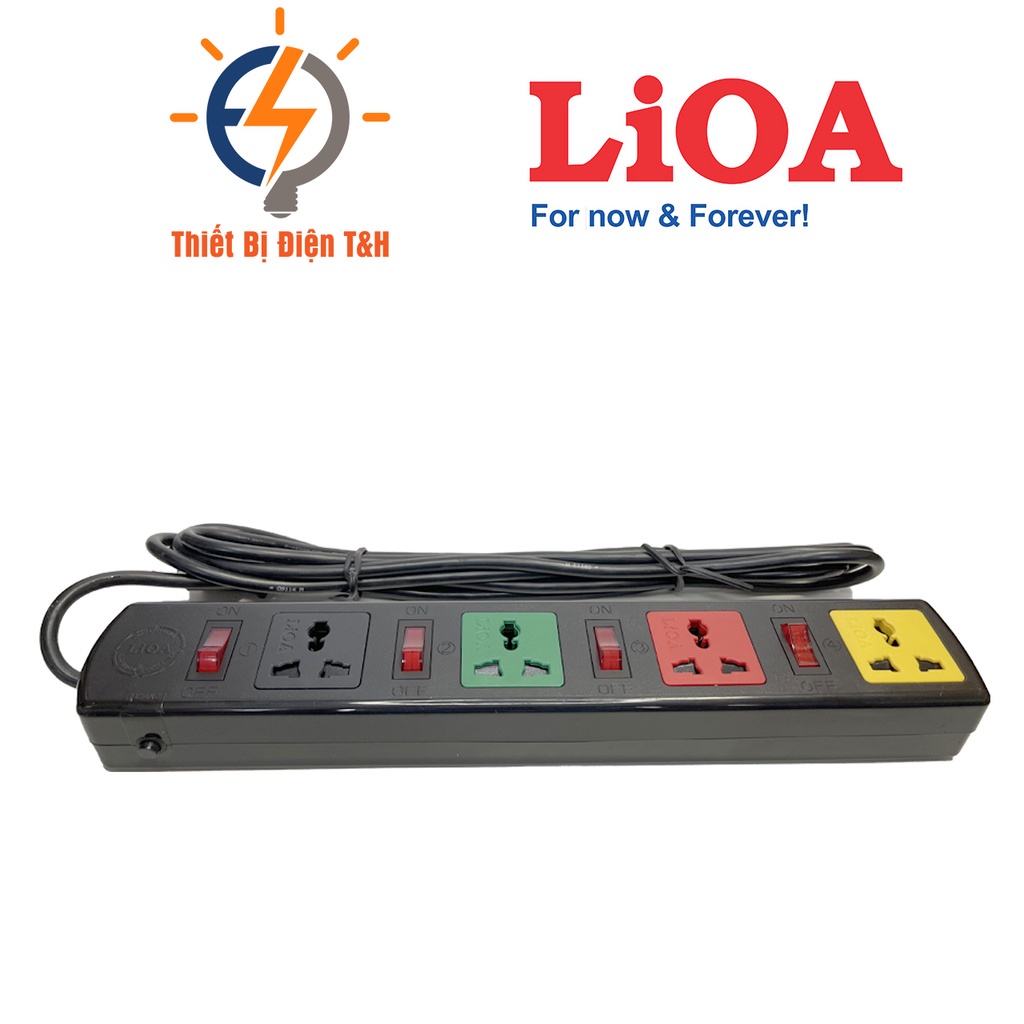 Ổ cắm điện đa năng LIOA, 2200W, 4 ổ cắm, 4 công tắc, dây dài 3M, 5M, 4DOF32N - 4DOF52N - Thiết Bị Điện T&H