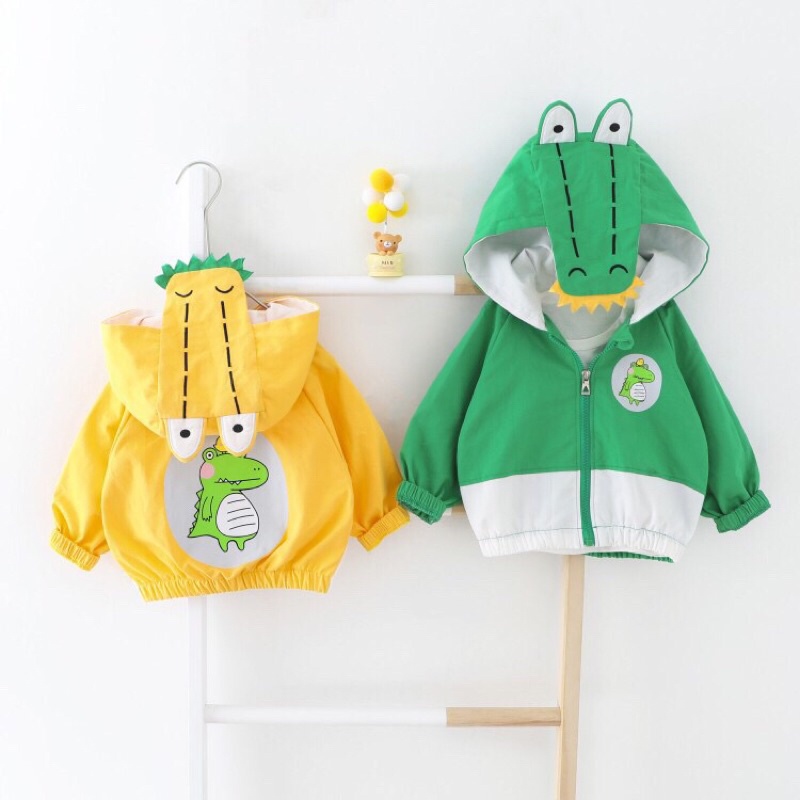 Áo khoác gió 2 lớp có mũ phiên bản cá sấu đáng yêu cho bé [BABY KHOAI]