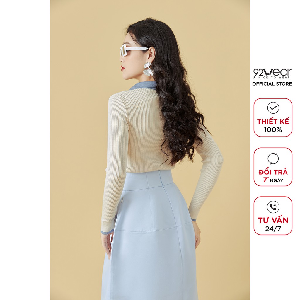 Áo len dài tay mỏng phối cổ 92WEAR, co giãn, tôn dáng ALA0061 | BigBuy360 - bigbuy360.vn
