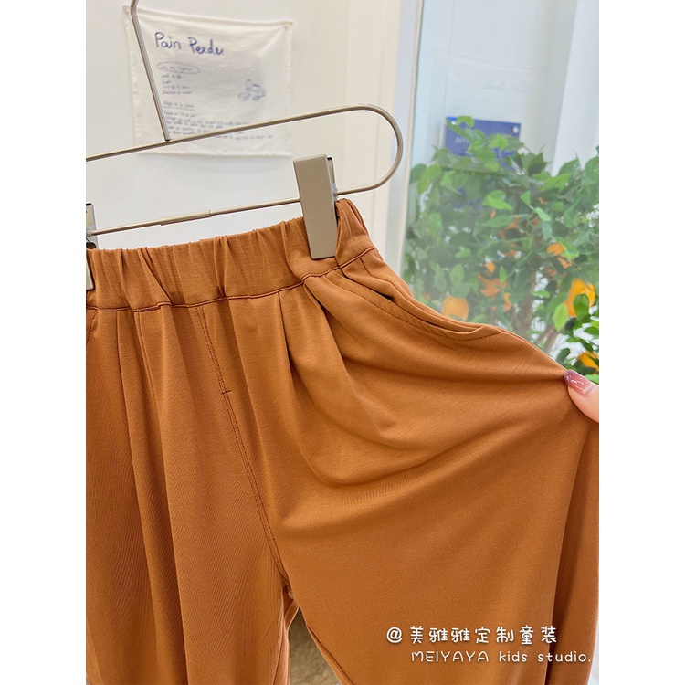 [Babycat Hàng Có Sẵn Quần Dài Đến Mắt Cá Chân Bằng Lụa Phong Cách Hàn Quốc Nhật Bản/Hàn Quốc Màu Trơn Chống Muỗi Dành Cho Bé Trai Bé Gái