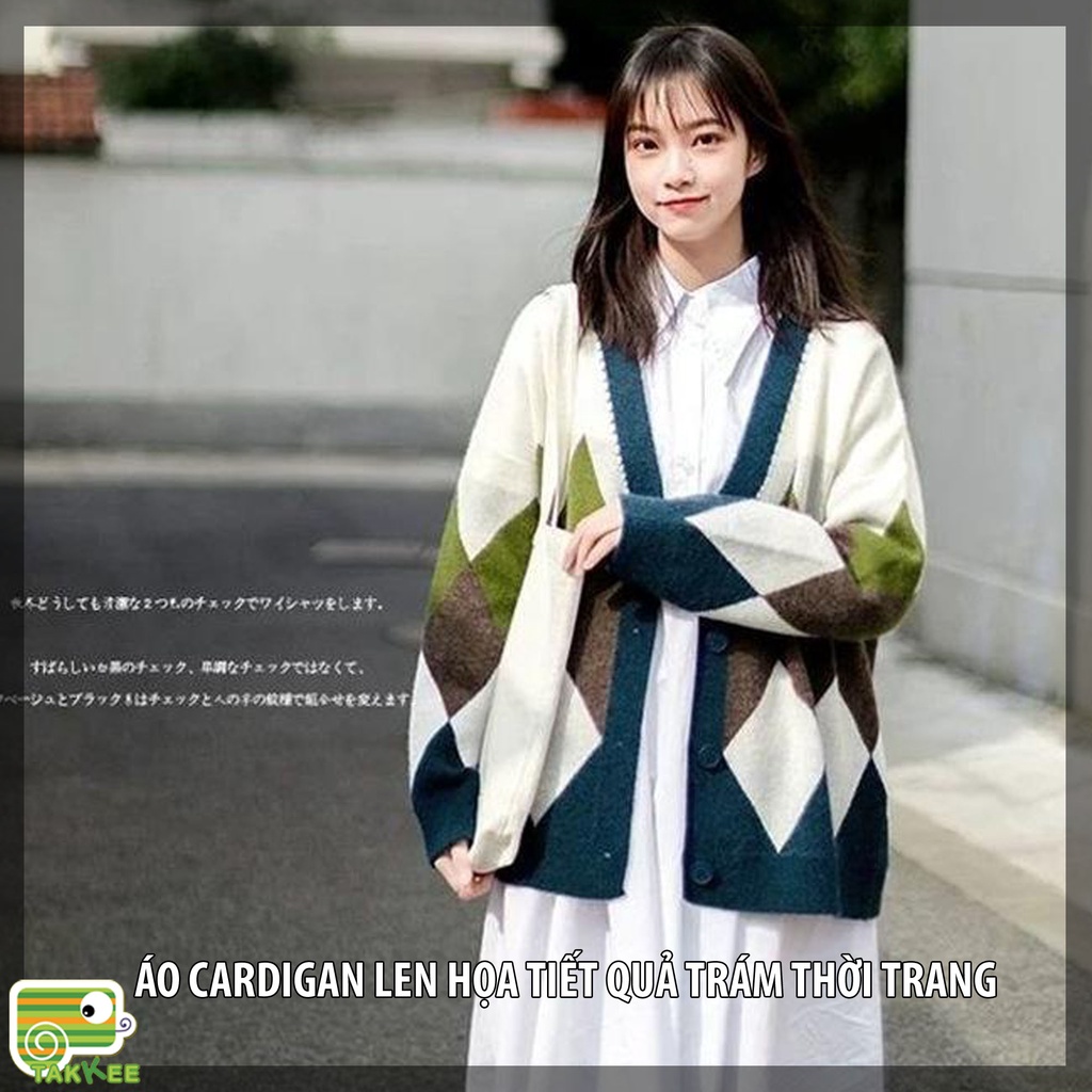 Khoác Cardigan Len, Áo Khoác Len Nũ Họa Tiết Quả Trám Chất Liệu Cao Cấp