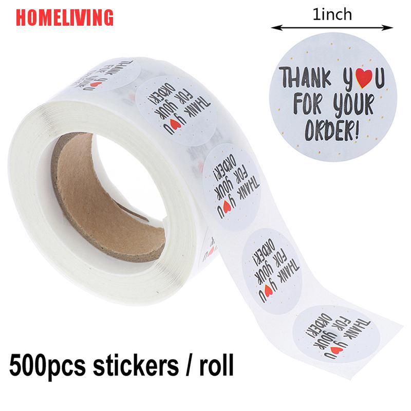 Cuộn 500 Nhãn Dán Tròn thank you for your order Dùng Trang Trí Túi Quà