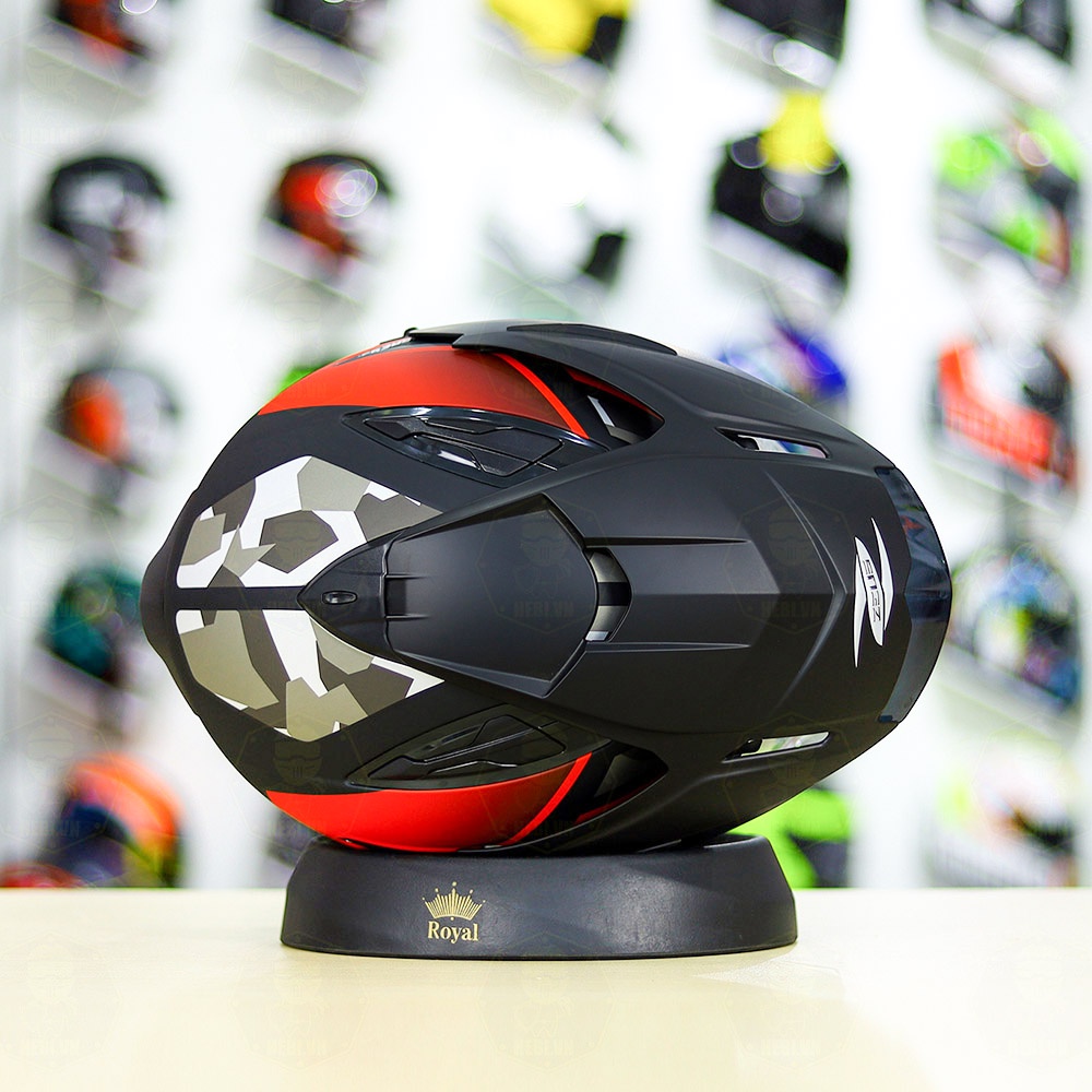 Mũ 3/4 2 Kính Zeus 613B Camo Đỏ Nhám Tặng Kèm Mái Che Có Thể Tháo Rời