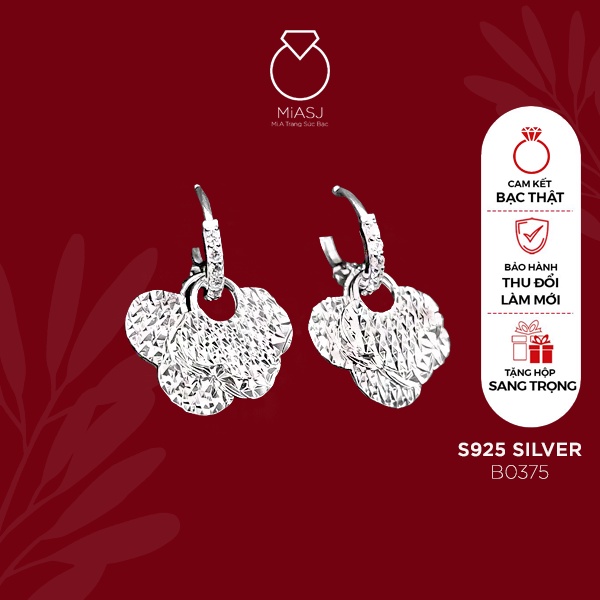 Bông tai nữ bạc Ý S925 MiASJ bông khoen móc máy nhiều kiểu sáng đẹp bạc xi kim