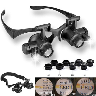 Kính lúp đeo mắt phóng đại 10/15/20/25 lần có đèn led