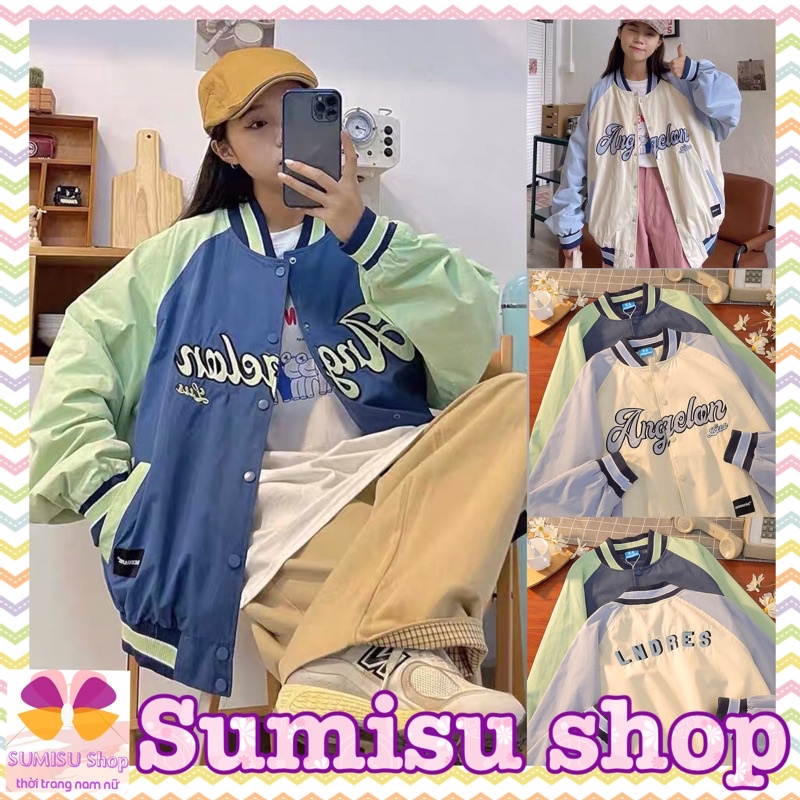 Áo khoác áo dù,bomber kiểu MA0075 angelon logo thêu nổi 2 màu nam nữ cao cấp SuMiSu Shop