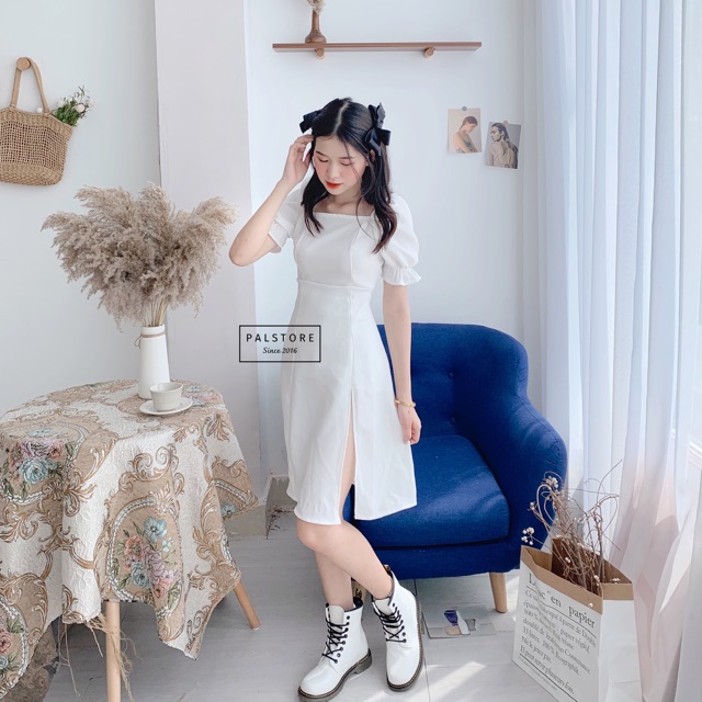 Váy cổ vuông vai chun xẻ tà - Lolita Dress - hàng thiết kế | BigBuy360 - bigbuy360.vn