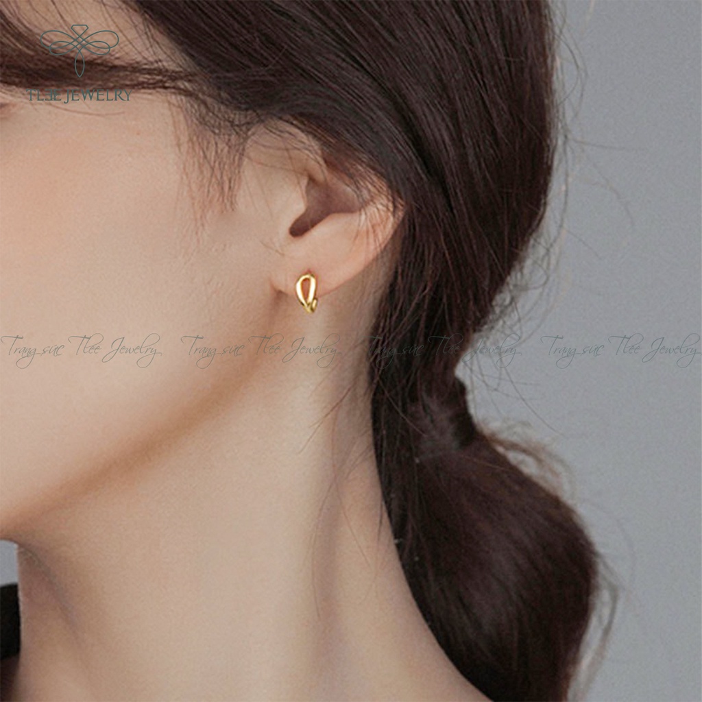 Khuyên tai bạc nữ TLEE chốt bấm hai tầng trơn lạ mắt NCJ B0158
