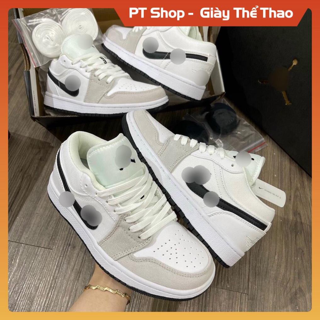 [FreeShip+ Hàng Xịn] Giày Jd1 trắng xám ghi nhạt móc đen thấp cổ, Giầy JD1 Sneaker Low xám  da lộn Sneaker