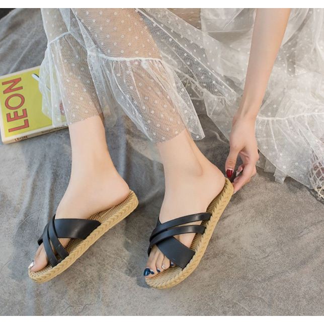 Dép nữ quai chéo đế cói chống trượt DN04