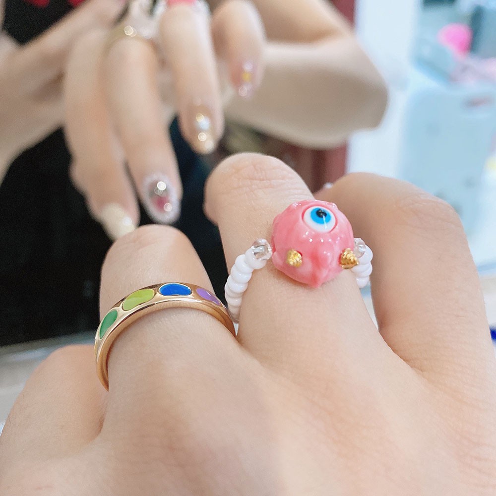 Nhẫn Đeo Ngón Tay Hình Đầu Động Vật Hoạt Hình Vui Nhộn Thời Trang Mùa Hè Phong Cách Hàn Quốc