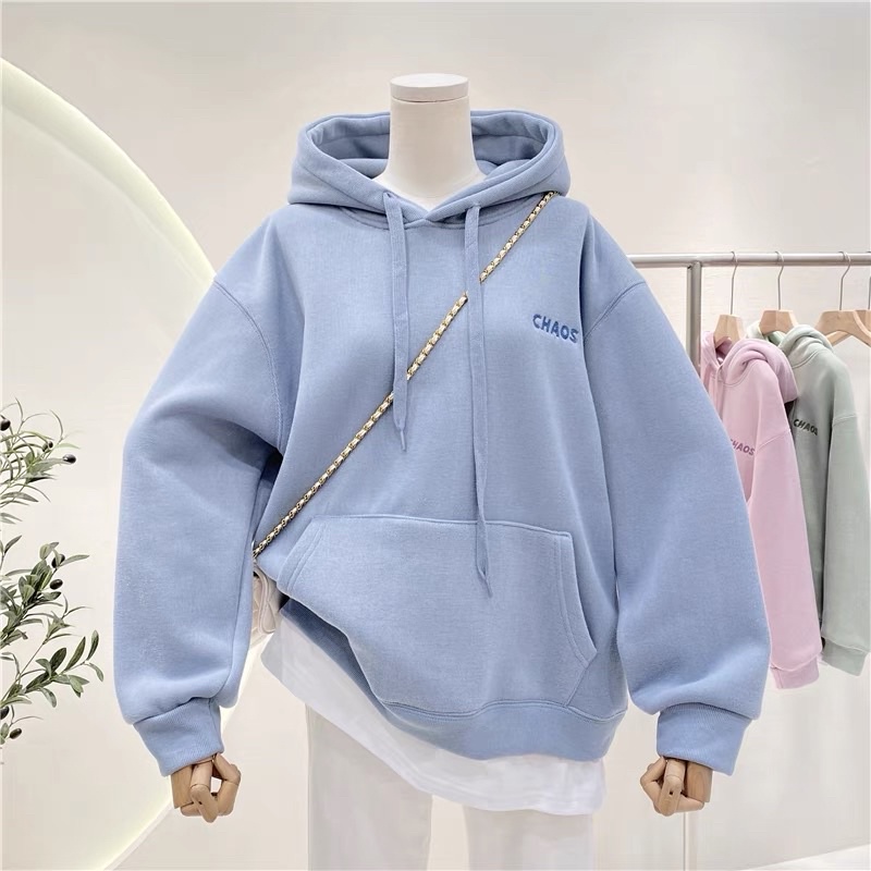 Áo hoodie form rộng Vải Nỉ Lót Bông Dày Dặn Thêu Chao Unisex
