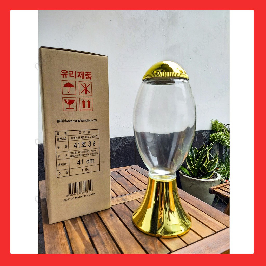 Bình thủy tinh Ngâm rượu 3L HÀN QUỐC YongCheon hình Trụ Cầu dẹt No41. Hàng cao cấp - Phóng to sâm - Bảo vệ sức khỏe. | BigBuy360 - bigbuy360.vn