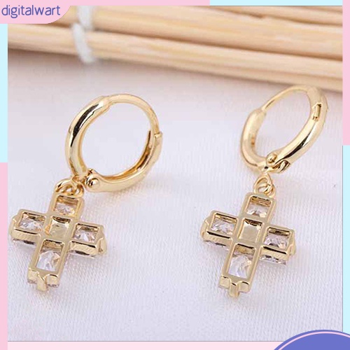 Khuyên Tai Chữ Thập Đính Đá Phong Cách Thanh Lịch Dành Cho Nữ