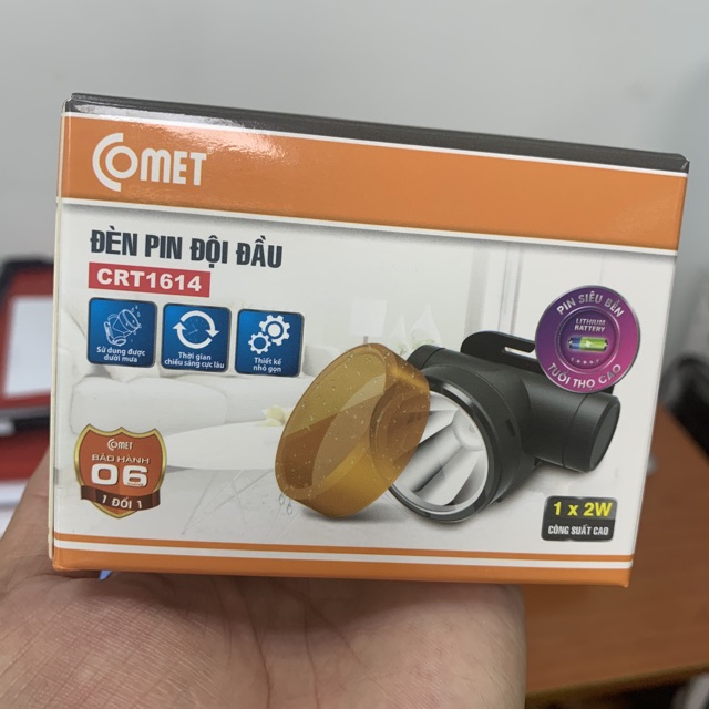 Đèn Pin Sạc Led Đội Đầu Comet CRT1614 2W có choá rời lắp vào đổi màu ánh sáng từ Trắng sang Vàng