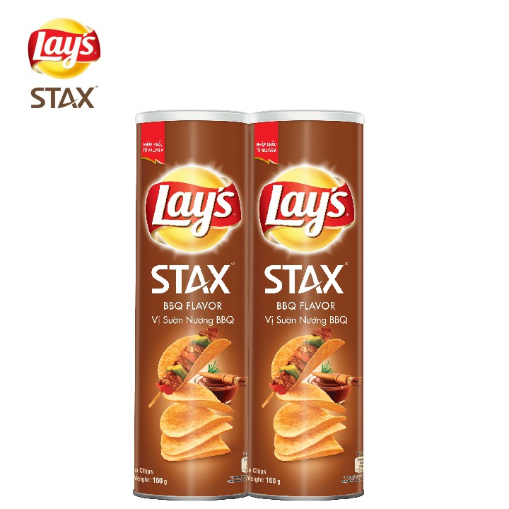 Combo 2 snack Lay's Stax Malaysia  khoai tây miếng Vị Sườn Nướng BBQ 160g/hộp