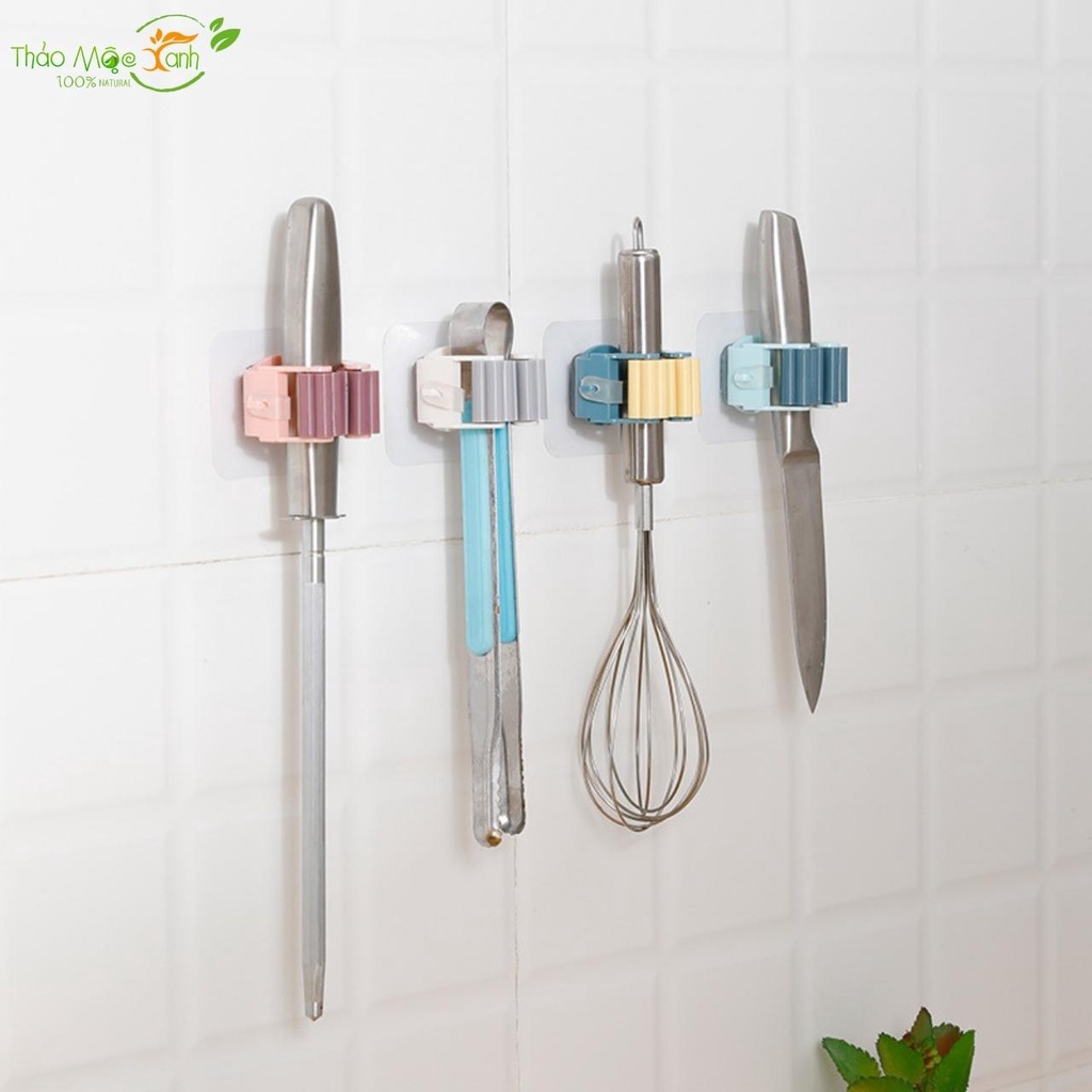 Móc dán tường kẹp giữ cây lau nhà, móc treo chổi chịu lực 7kg