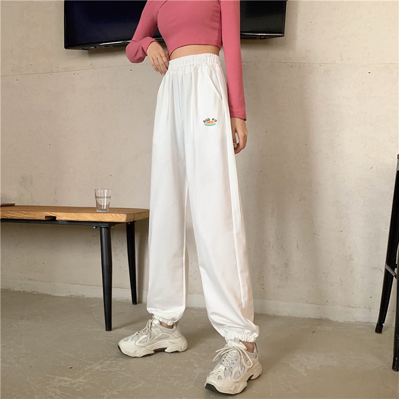 IELGY Quần Dài Thể Thao Lưng Cao Màu Đen Cỡ Lớn Phong Cách Hàn Quốc Thời Trang Cho Nữ